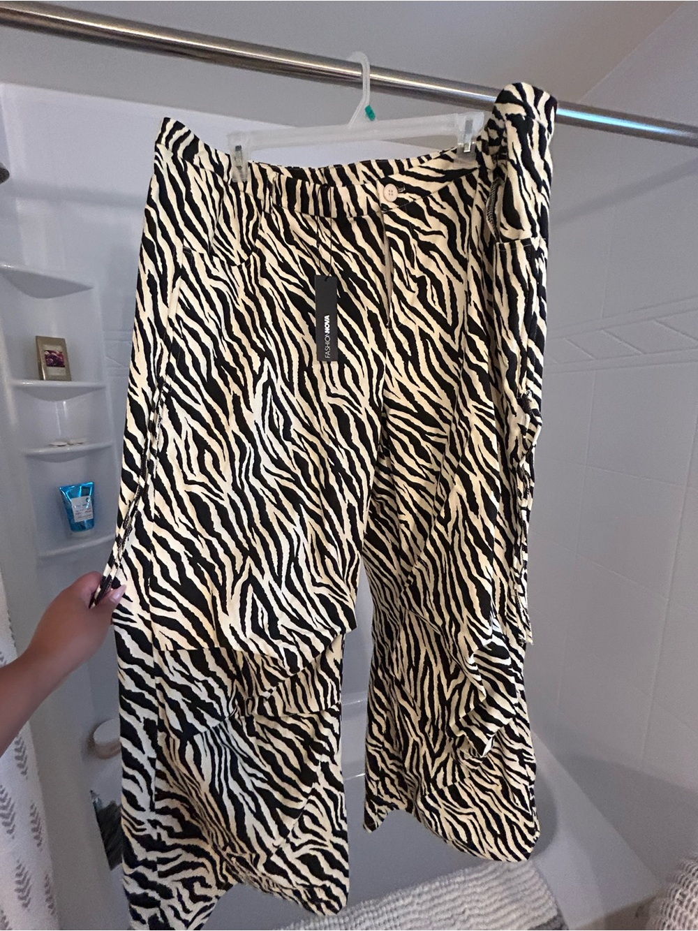 Fashion Nova Zebra Print Wide Leg Pants - Black & Cream